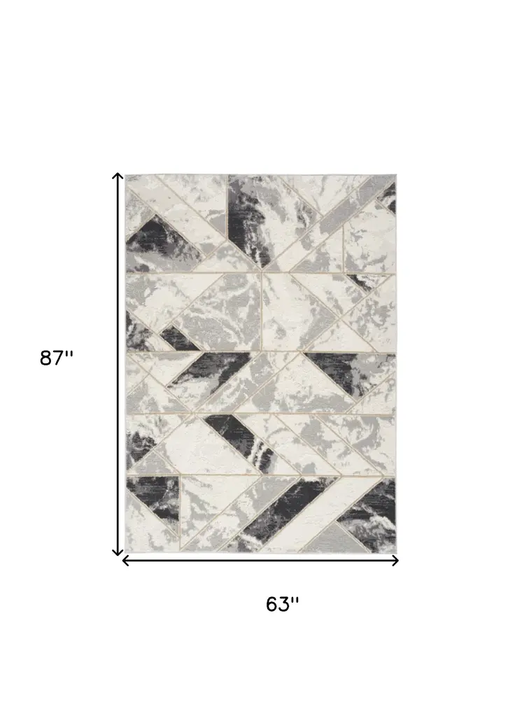 5' X 7' Ivory Black and Gray Abstract Non Skid Area Rug
