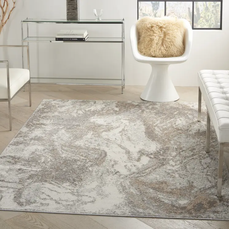 5' X 7' Ivory and Gray Abstract Non Skid Area Rug