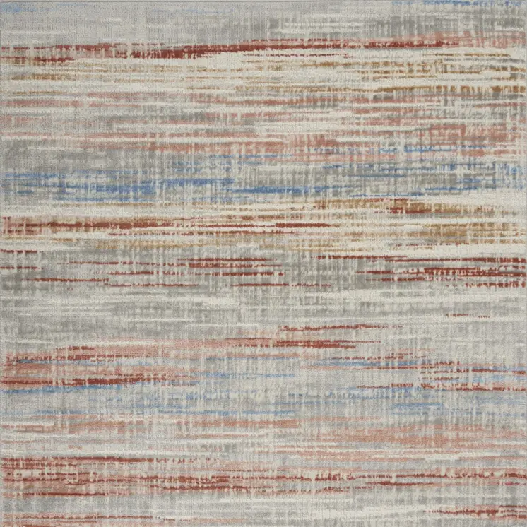 5' X 7' Ivory Blue and Brown Abstract Non Skid Area Rug