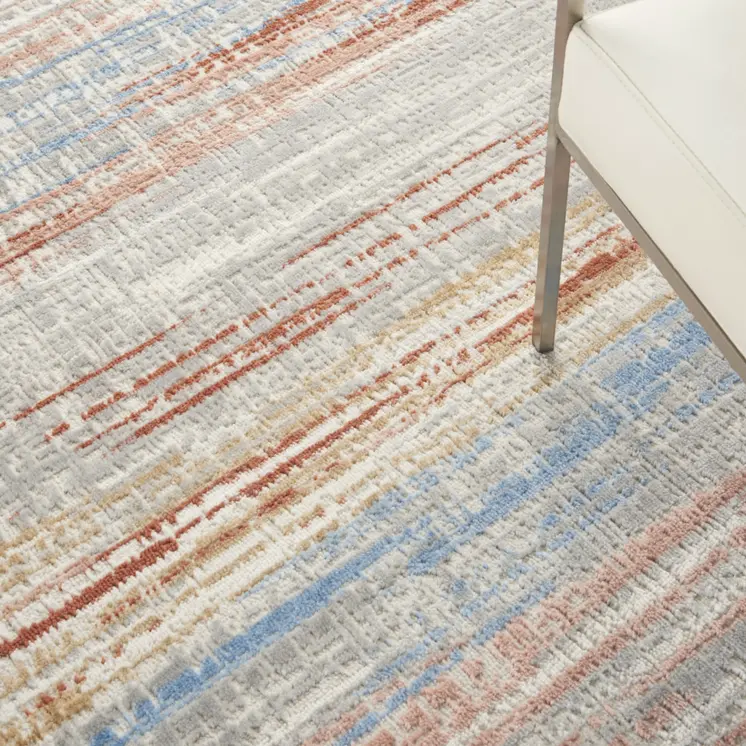 5' X 7' Ivory Blue and Brown Abstract Non Skid Area Rug