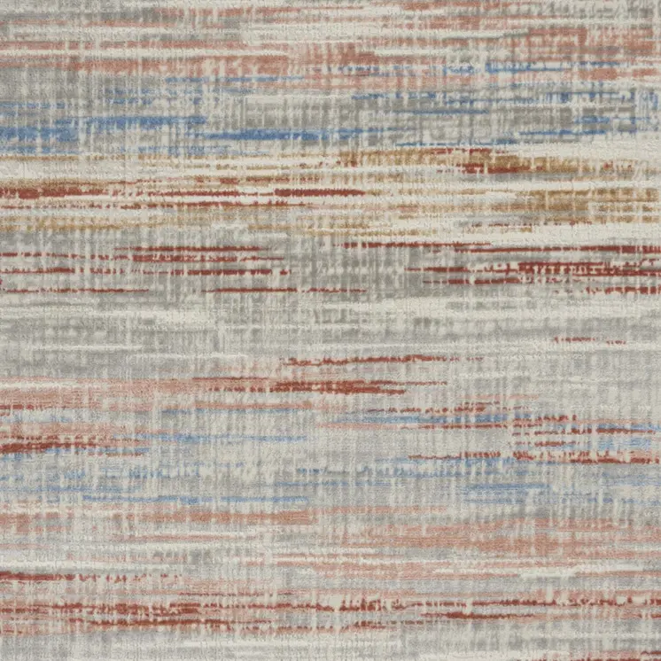 5' X 7' Ivory Blue and Brown Abstract Non Skid Area Rug