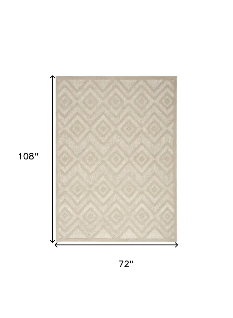 6' X 9' Cream And Beige Geometric Indoor Outdoor Area Rug