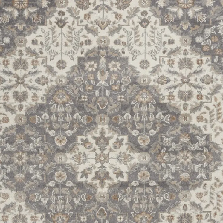 5' X 7' Ivory and Gray Floral Non Skid Area Rug