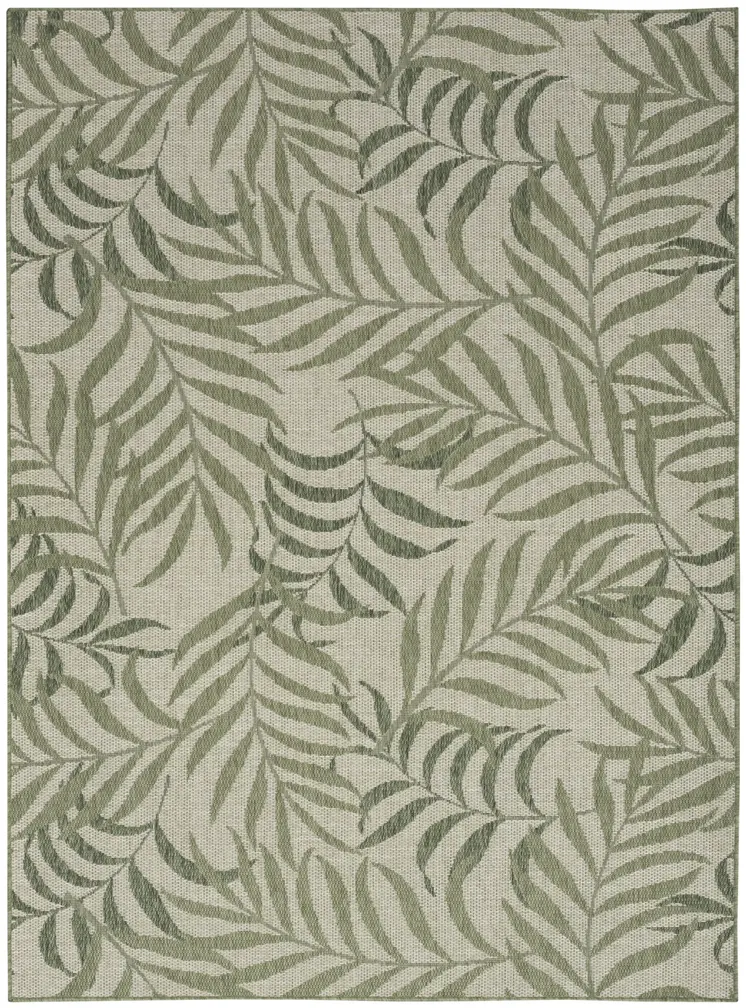 6' X 9' Ivory And Green Palm Leaf Indoor Outdoor Area Rug