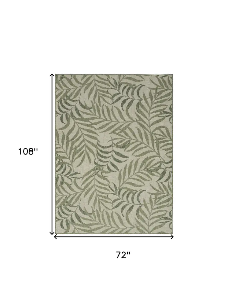 6' X 9' Ivory And Green Palm Leaf Indoor Outdoor Area Rug