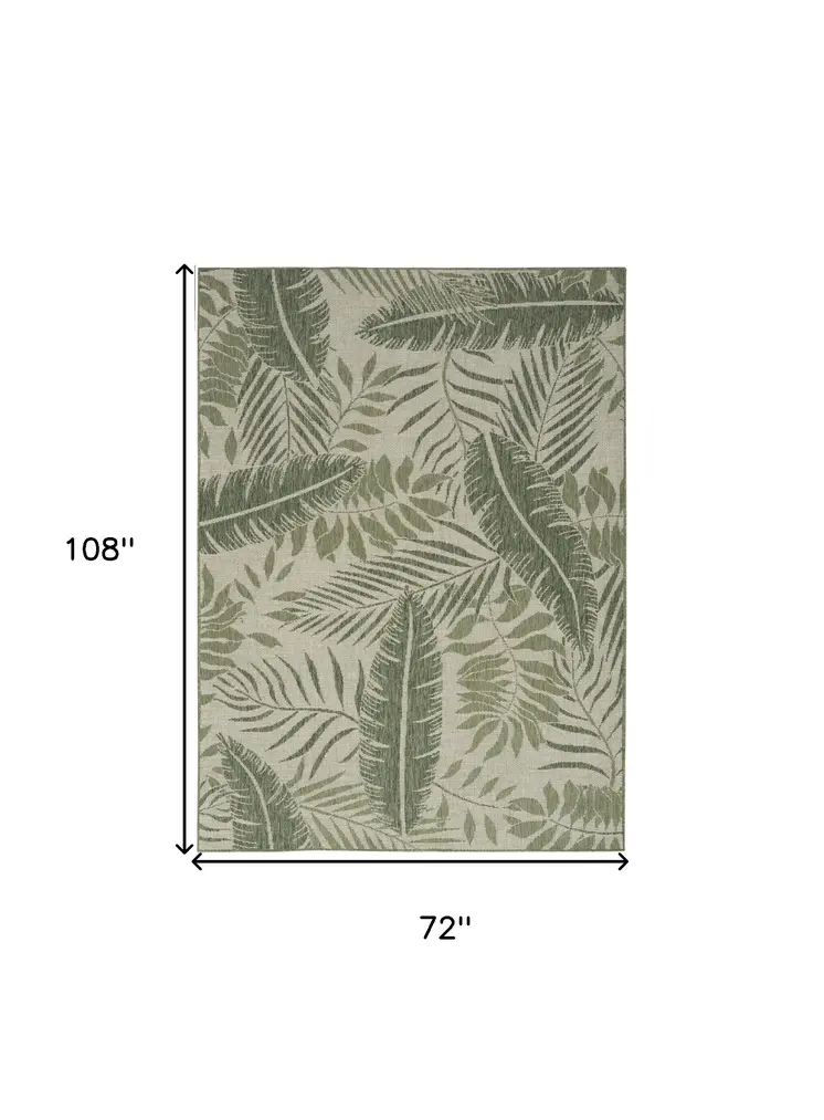 6' X 9' Ivory And Green Palm Leaf Indoor Outdoor Area Rug