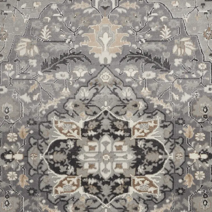 5' X 7' Black and Gray Floral Medallion Non Skid Area Rug