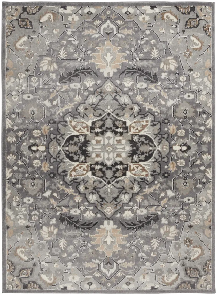 6' X 9' Black and Gray Floral Medallion Non Skid Area Rug