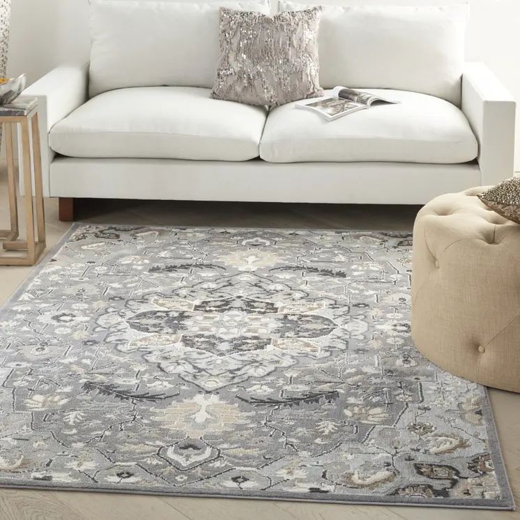 6' X 9' Black and Gray Floral Medallion Non Skid Area Rug