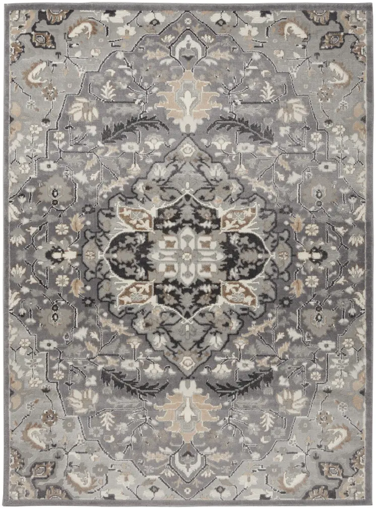 6' X 9' Black and Gray Floral Medallion Non Skid Area Rug