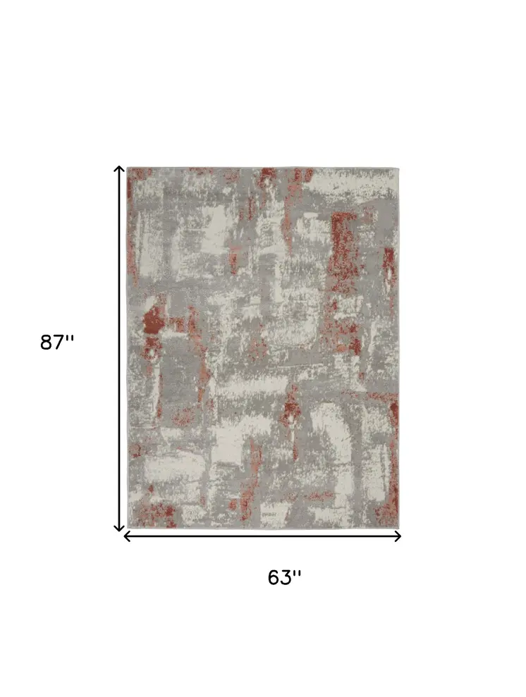 5' X 7' Ivory Gray and Brown Abstract Non Skid Area Rug