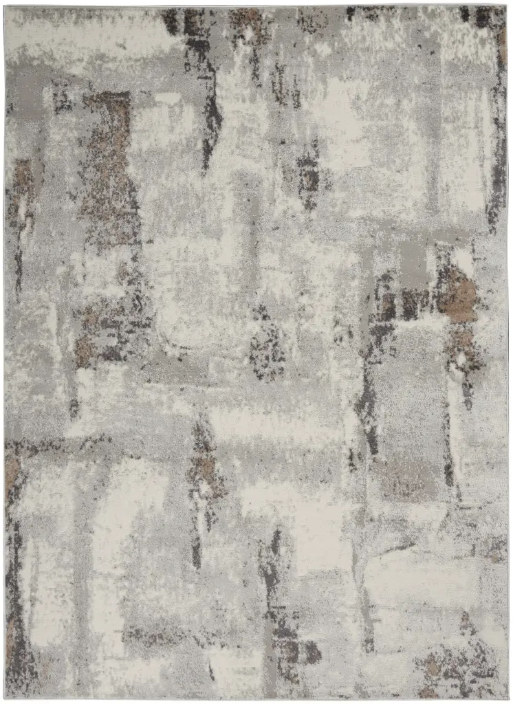 5' X 7' Ivory Gray and Brown Abstract Non Skid Area Rug