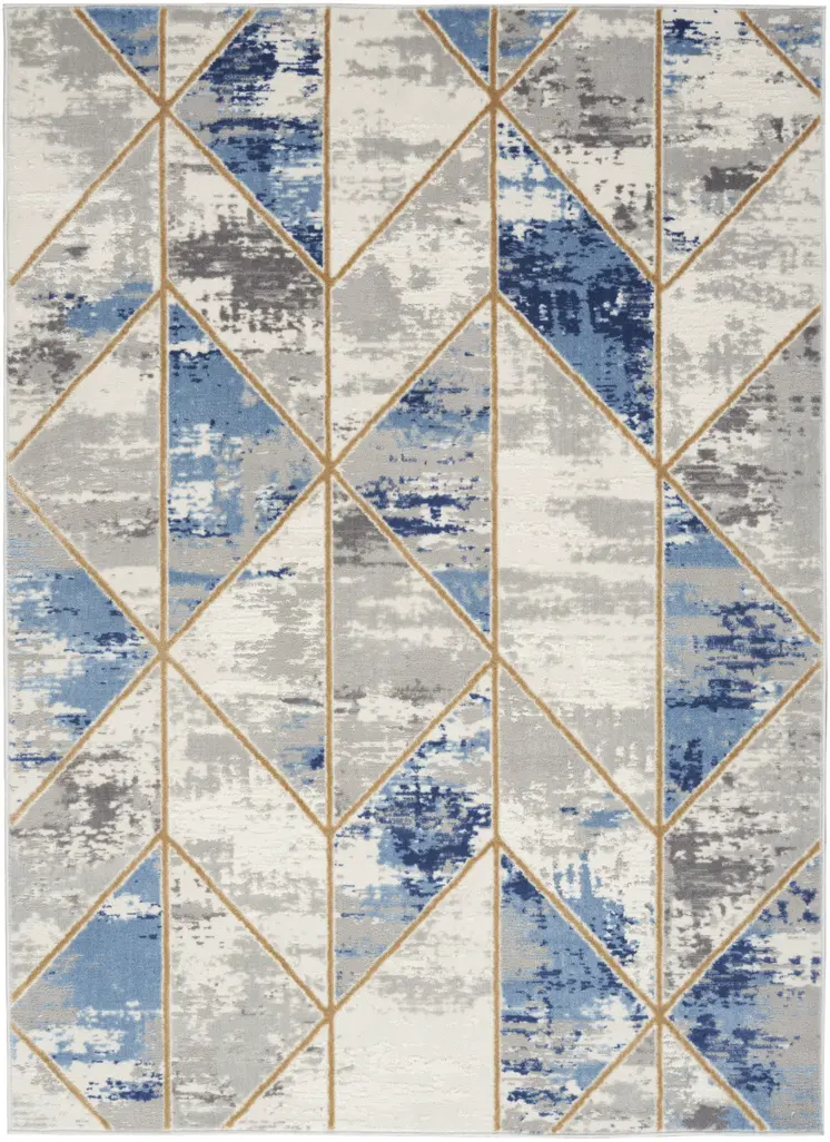 5' X 7' Ivory Blue and Gray Abstract Non Skid Area Rug