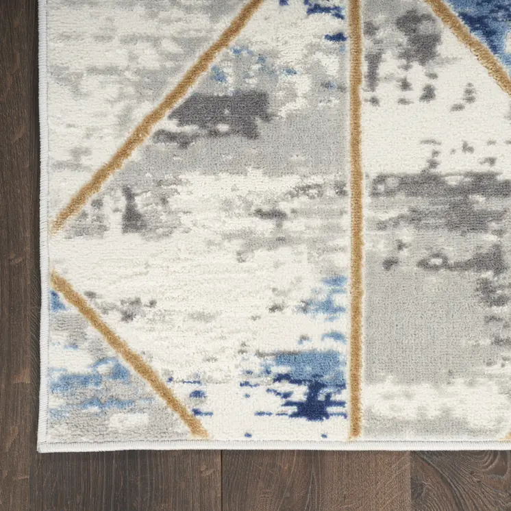 5' X 7' Ivory Blue and Gray Abstract Non Skid Area Rug