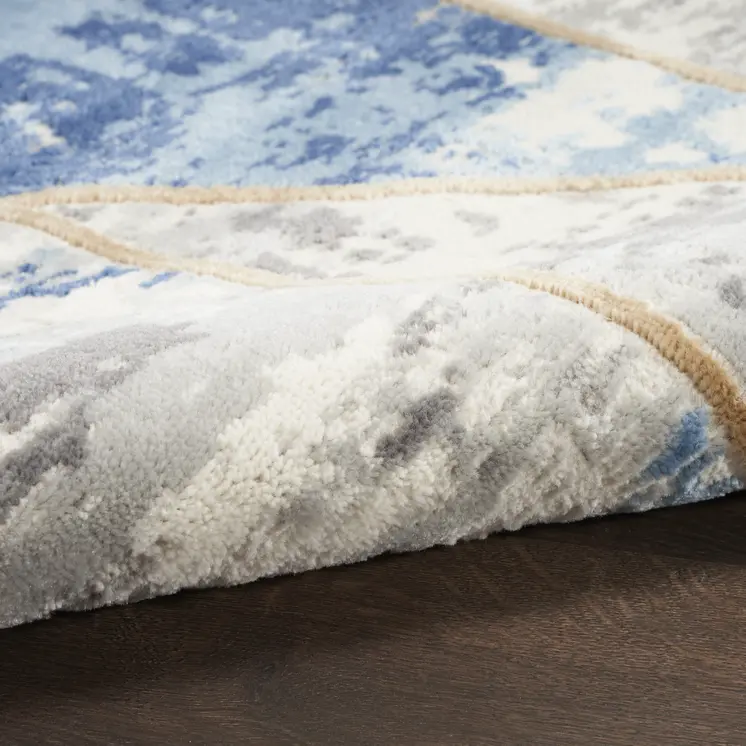 5' X 7' Ivory Blue and Gray Abstract Non Skid Area Rug