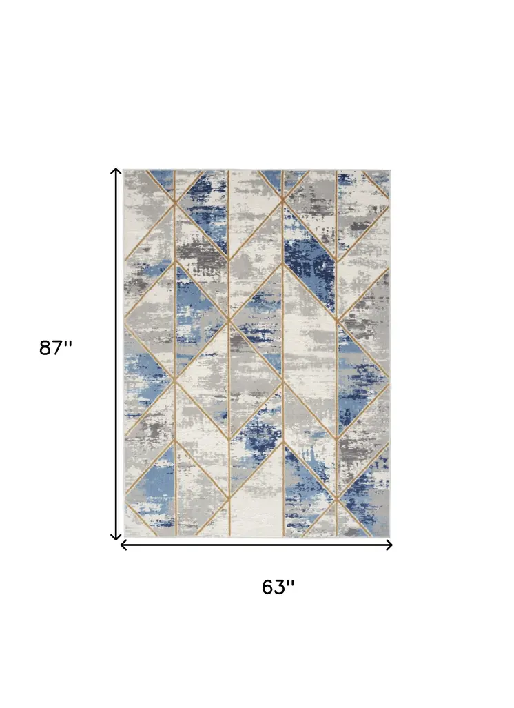 5' X 7' Ivory Blue and Gray Abstract Non Skid Area Rug
