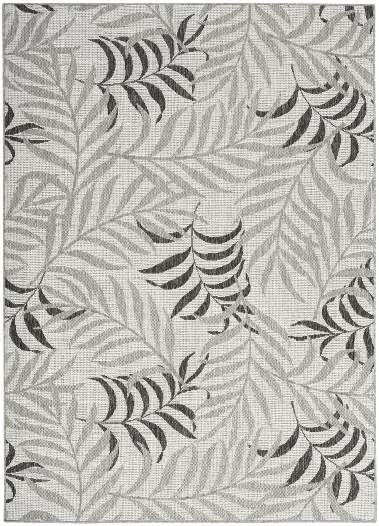 6' X 9' Gray Black And Ivory Palm Leaf Indoor Outdoor Area Rug