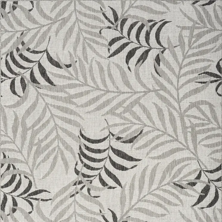 6' X 9' Gray Black And Ivory Palm Leaf Indoor Outdoor Area Rug