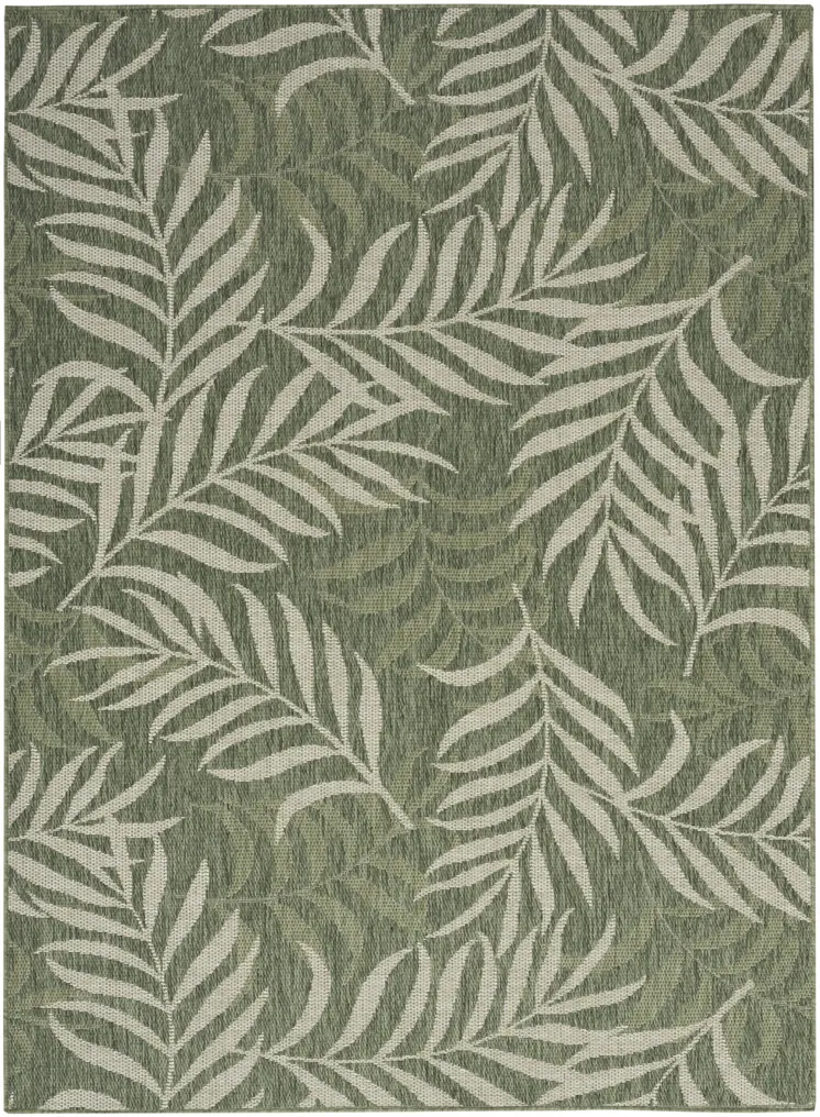6' X 9' Green And Ivory Palm Leaf Indoor Outdoor Area Rug