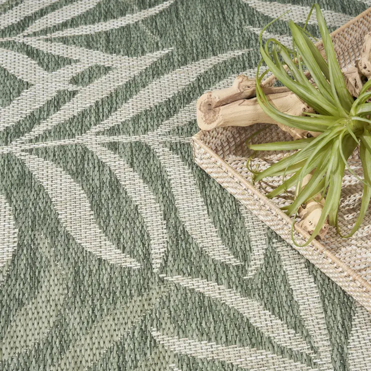 6' X 9' Green And Ivory Palm Leaf Indoor Outdoor Area Rug