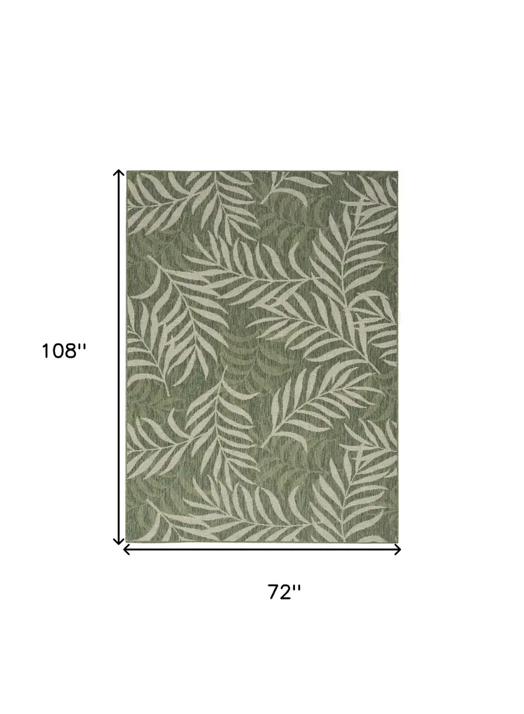 6' X 9' Green And Ivory Palm Leaf Indoor Outdoor Area Rug