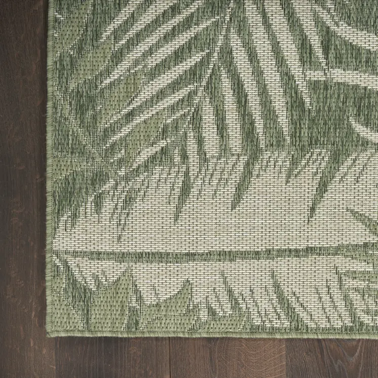 6' X 9' Green And Ivory Palm Leaf Indoor Outdoor Area Rug