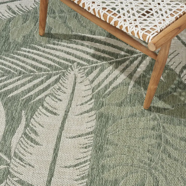 6' X 9' Green And Ivory Palm Leaf Indoor Outdoor Area Rug