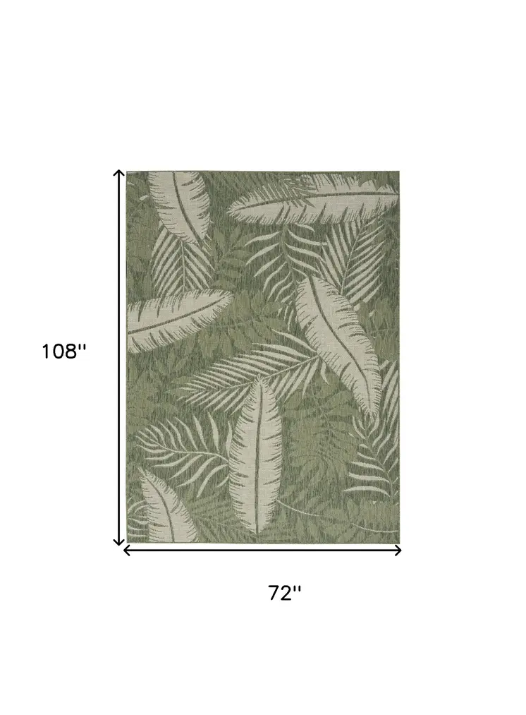 6' X 9' Green And Ivory Palm Leaf Indoor Outdoor Area Rug