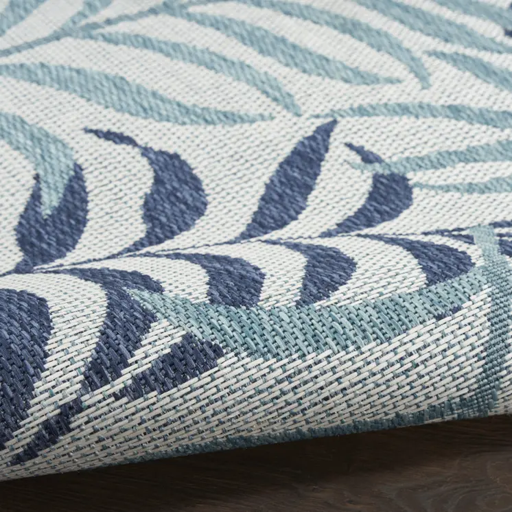 6' X 9' Sky Blue And Blue Palm Leaf Indoor Outdoor Area Rug