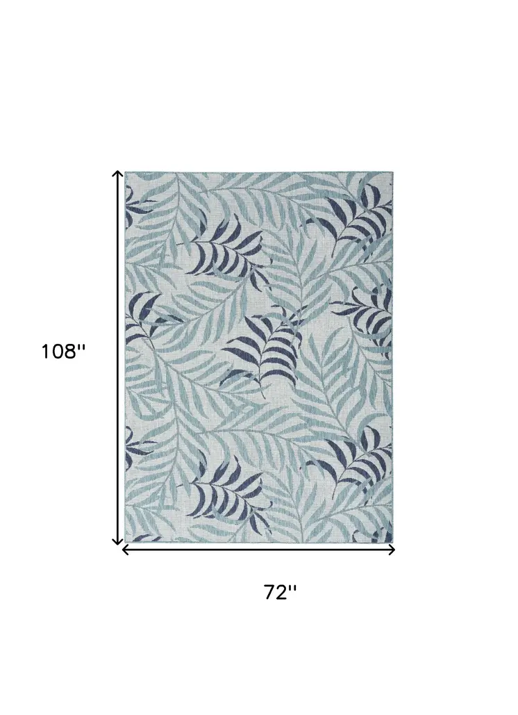 6' X 9' Sky Blue And Blue Palm Leaf Indoor Outdoor Area Rug