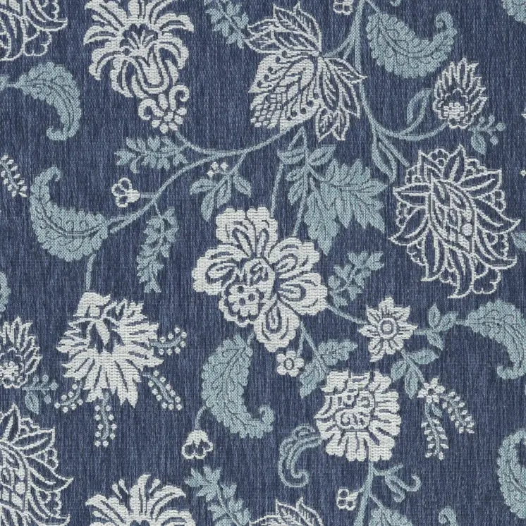 6' X 9' Navy Blue And Ivory Floral Indoor Outdoor Area Rug