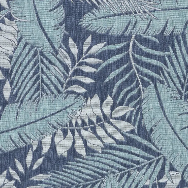 6' X 9' Navy Blue And Ivory Palm Leaf Indoor Outdoor Area Rug