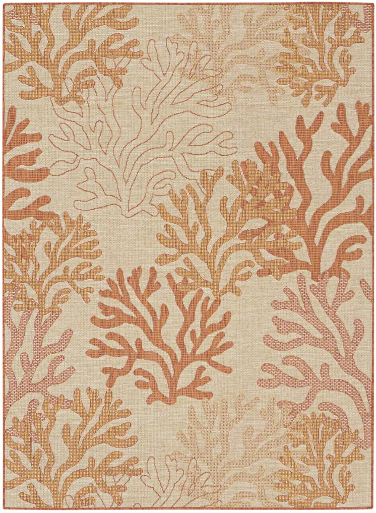 6' X 9' Orange And Ivory Nautical Indoor Outdoor Area Rug