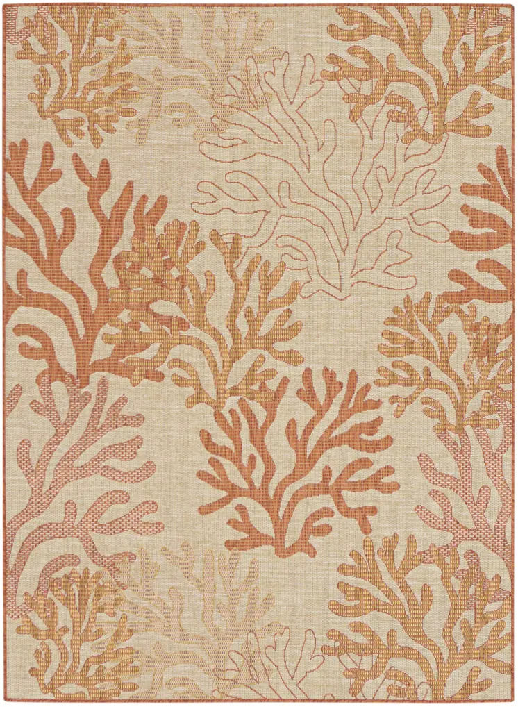 6' X 9' Orange And Ivory Nautical Indoor Outdoor Area Rug