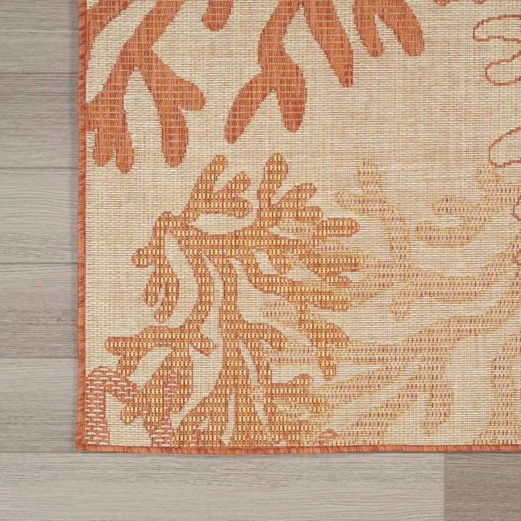 6' X 9' Orange And Ivory Nautical Indoor Outdoor Area Rug