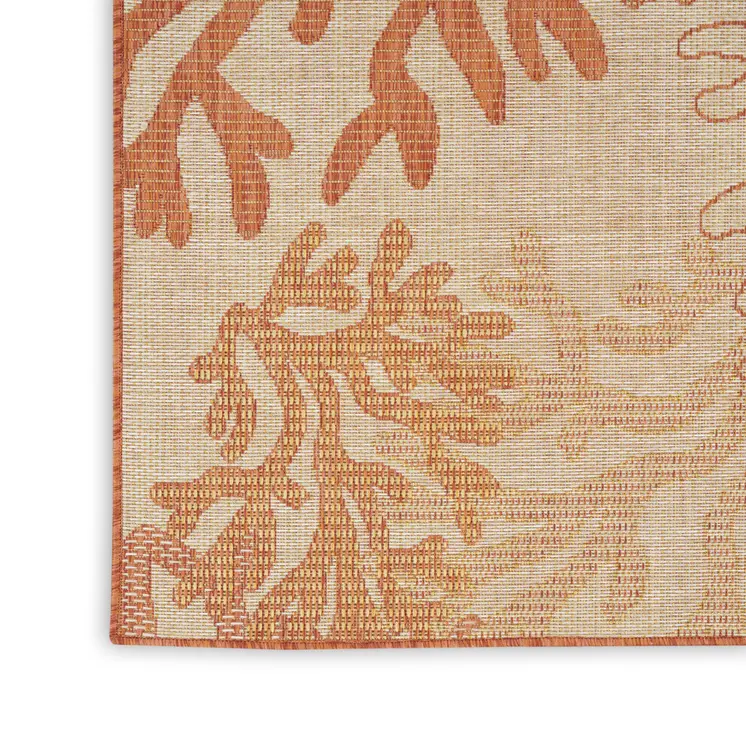 6' X 9' Orange And Ivory Nautical Indoor Outdoor Area Rug