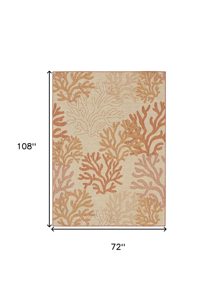 6' X 9' Orange And Ivory Nautical Indoor Outdoor Area Rug