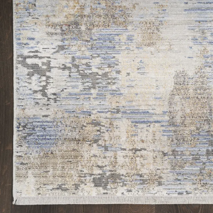 5' X 8' Beige Blue and Gray Abstract Area Rug With Fringe