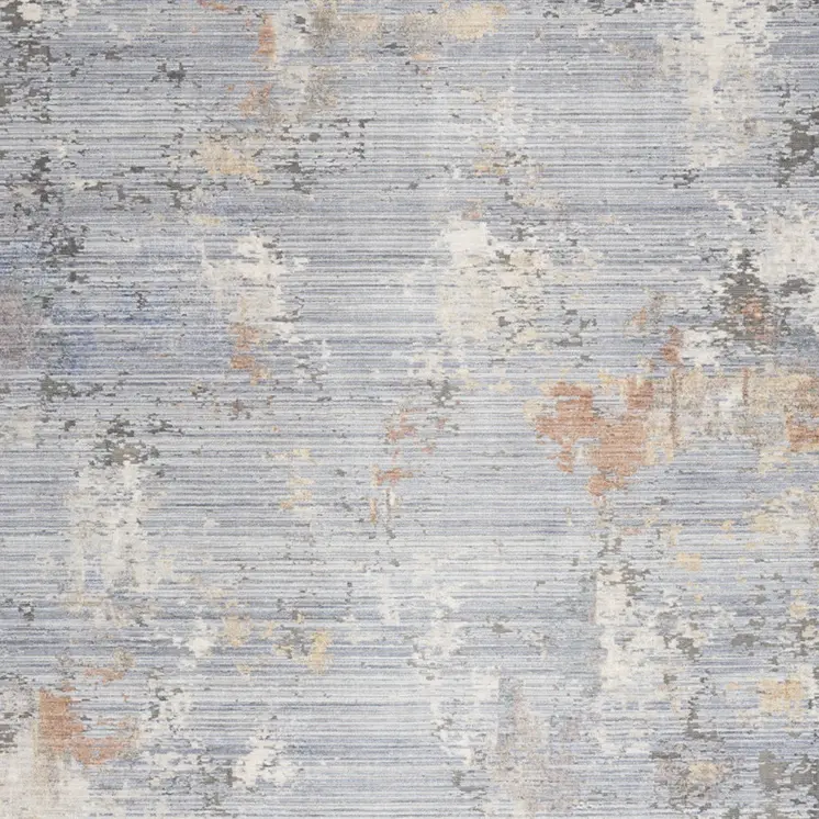 5' X 8' Beige Blue and Gray Abstract Area Rug With Fringe