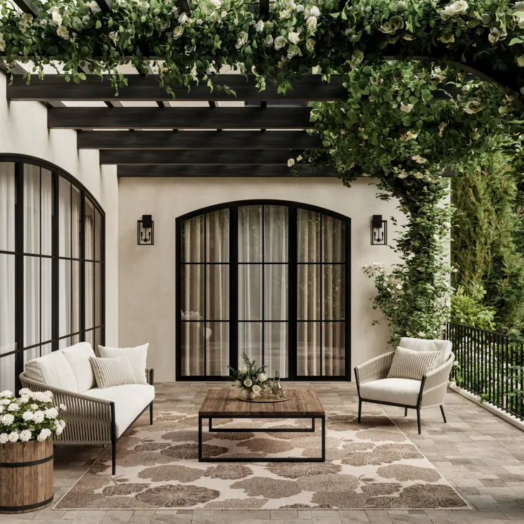 6' X 9' Taupe And Ivory Floral Indoor Outdoor Area Rug