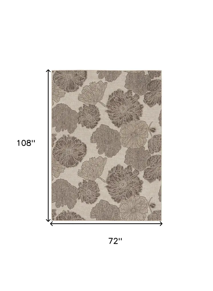 6' X 9' Taupe And Ivory Floral Indoor Outdoor Area Rug
