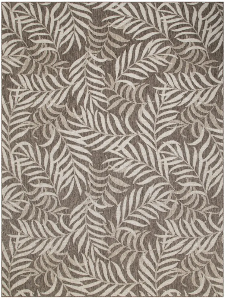 8' X 10' Brown And Ivory Palm Leaf Indoor Outdoor Area Rug