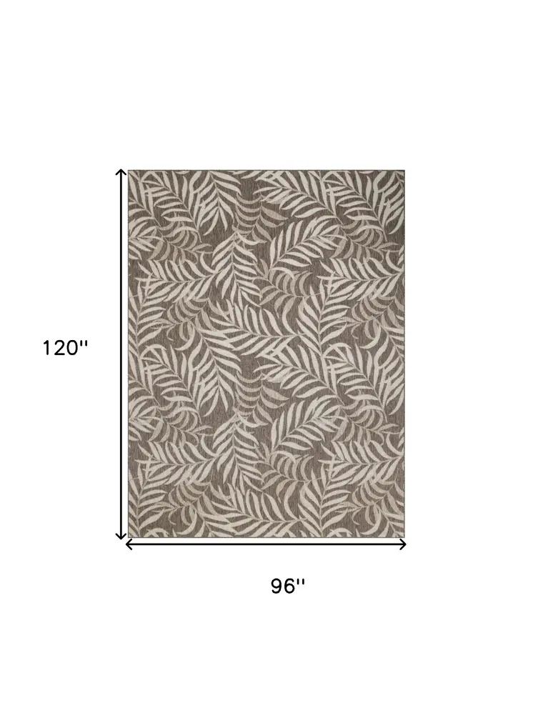 8' X 10' Brown And Ivory Palm Leaf Indoor Outdoor Area Rug