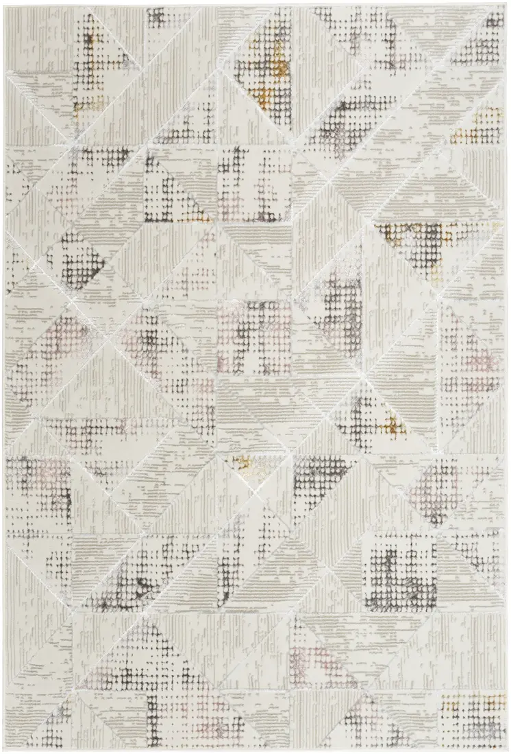 5' X 7' Beige Ivory and Gray Geometric Non Skid Area Rug