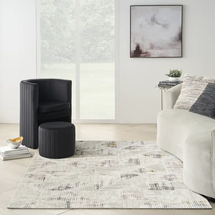 5' X 7' Beige Ivory and Gray Geometric Non Skid Area Rug