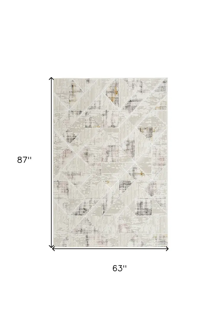 5' X 7' Beige Ivory and Gray Geometric Non Skid Area Rug