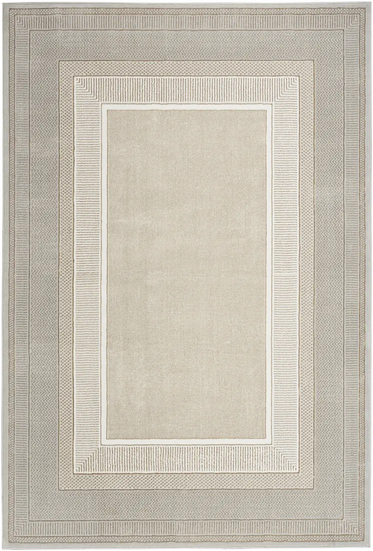 5' X 7' Beige and Ivory Geometric Non Skid Area Rug