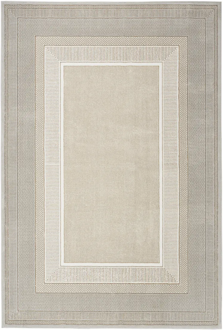 5' X 7' Beige and Ivory Geometric Non Skid Area Rug