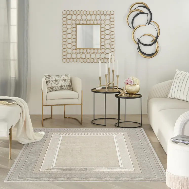 5' X 7' Beige and Ivory Geometric Non Skid Area Rug