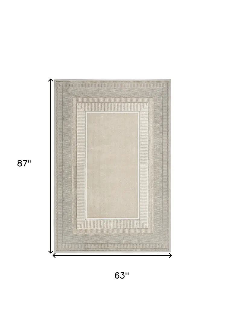 5' X 7' Beige and Ivory Geometric Non Skid Area Rug